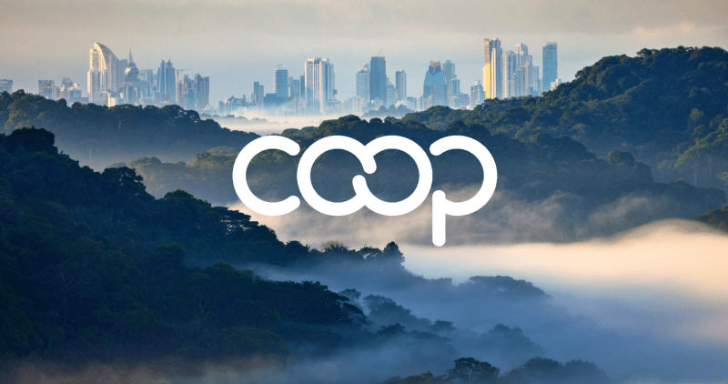 Coop marque across city skyline